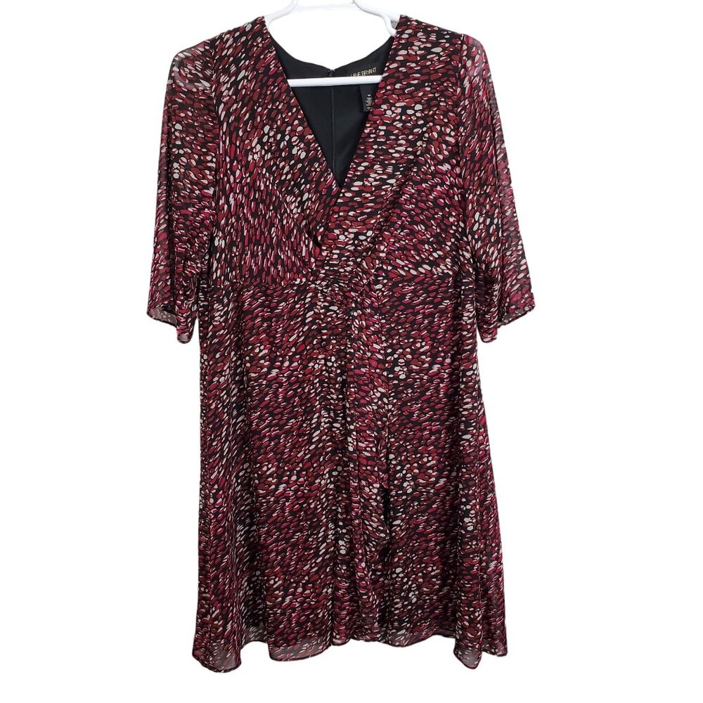 Lane Bryant Size 20 Dress Chiffon Faux Wrap Lined 3/4 Sleeve Flowy Lined Midi - Picture 2 of 10